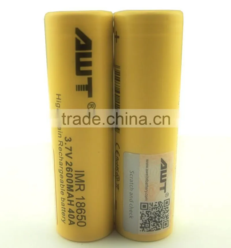AWT Yellow 18650 2600mah 40A Subox mini vape mod box mod awt 18650 high drain for best vape mod philippine