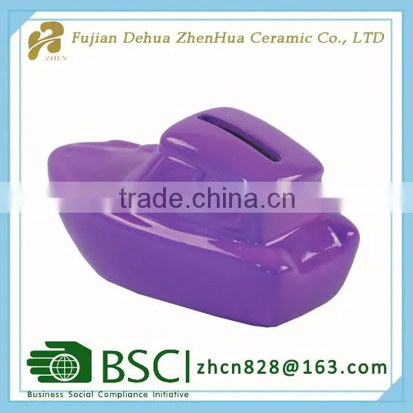 ceramic color glazed unique mini car shape coin bank