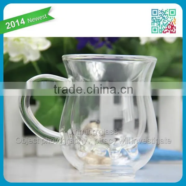 New style man blown glassware cute drinking glass for breakfast double wall milk glass cup