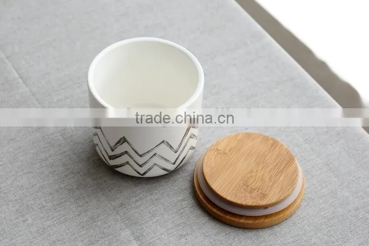 customized household porcelain candle jars with wooden lid