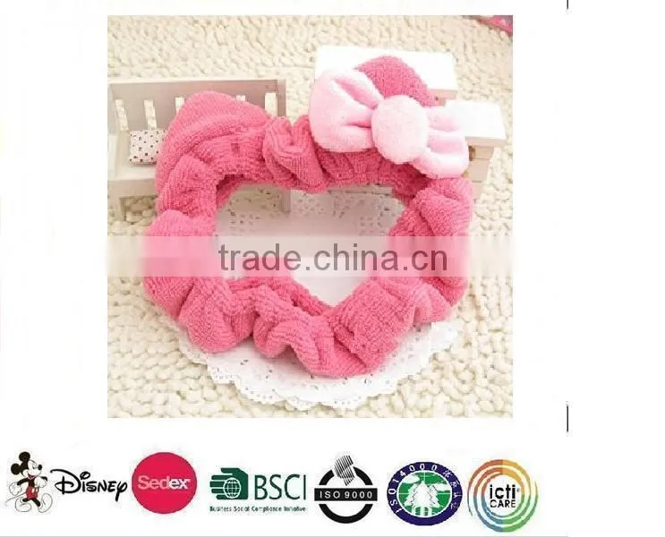 2015 Popular Fashionable Comfortable Coral Dots Makeup Headbands/Plush Bath Hair Holder Rose Pink