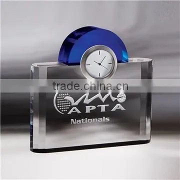 Crystal table clock with rectangle crytsal block for logo engraved