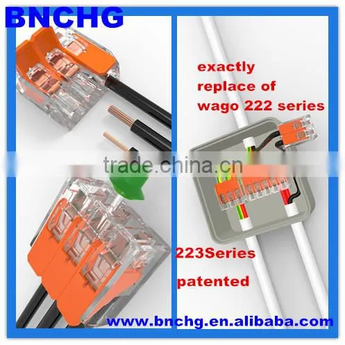 directly factory WAGO spring lever push fit reusable cable 3 wire connectors 32A Wago 221-413 replacement
