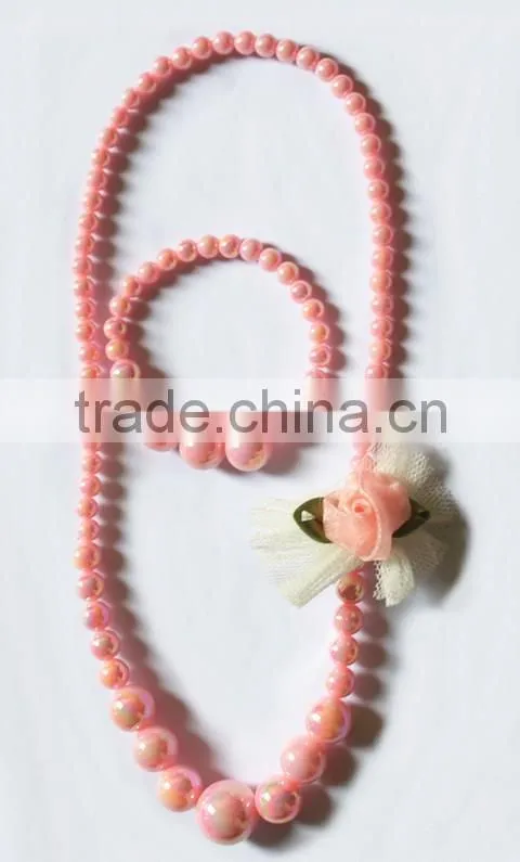 Candy colorful beaded necklace bracelet set with silk flower for kids