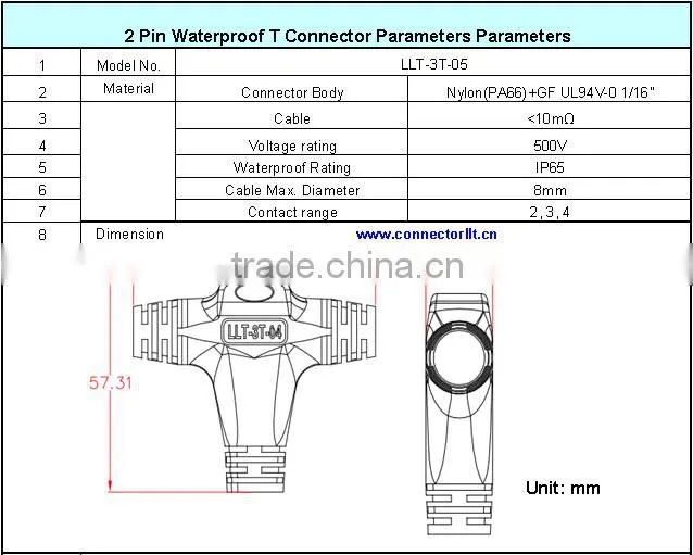 LLT waterproof Tee connector 3-way wire splitter for lighting system