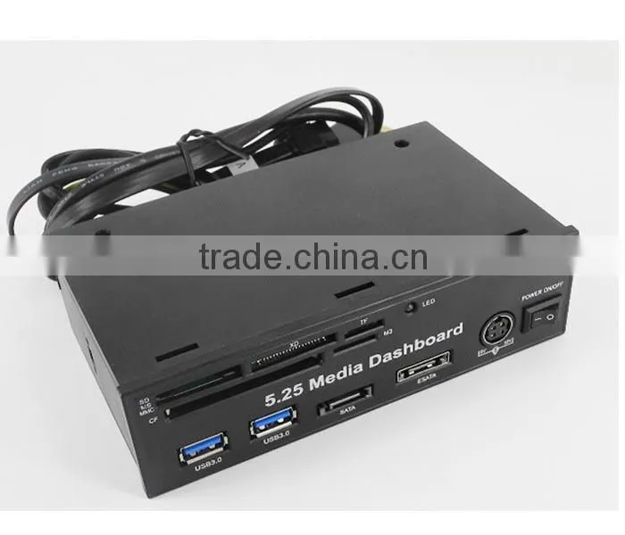 Black 5.25" Media Dashboard Front Panel PCI-E to USB 3.0 eSATA SATA card reader