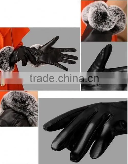 2016 Fashionable Woman Leather Gloves Beautiful Fur Woman Leather Gloves