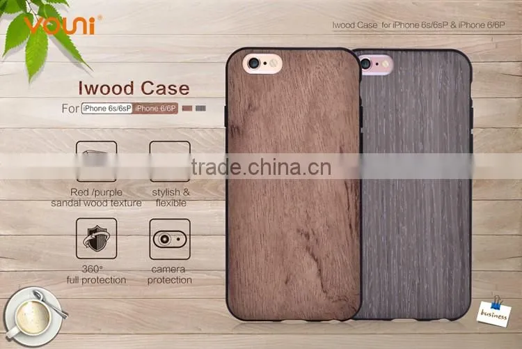 360 Degree Full Protective TPU+Red Sandal Wooden Back Cases Cover For Iphone 6 6S 6 Plus