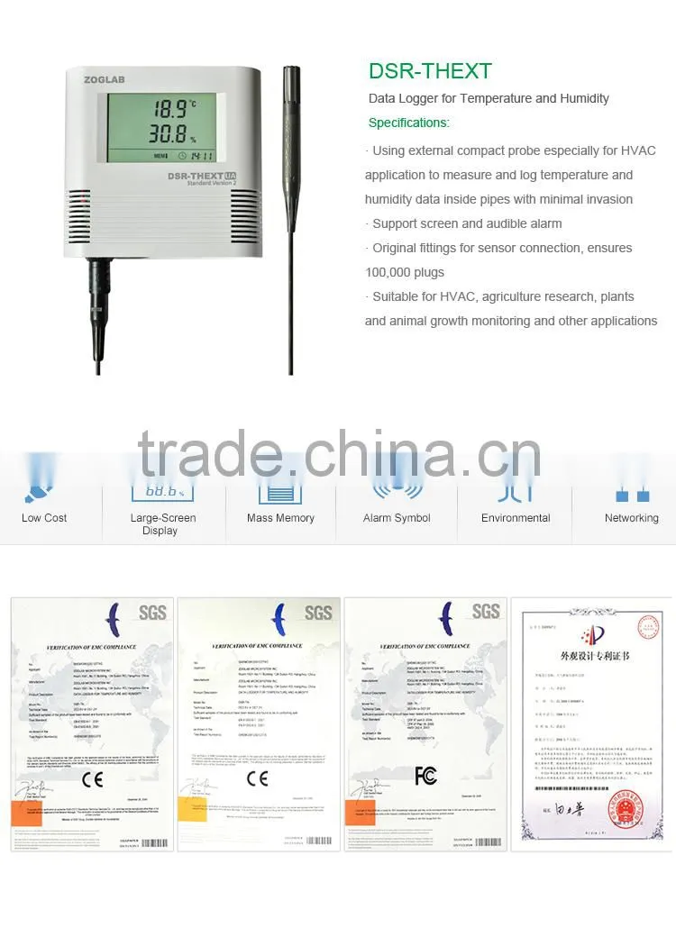 External Compact Probe HVAC Real Time Wireless Data Logger for Temperature and Humidity