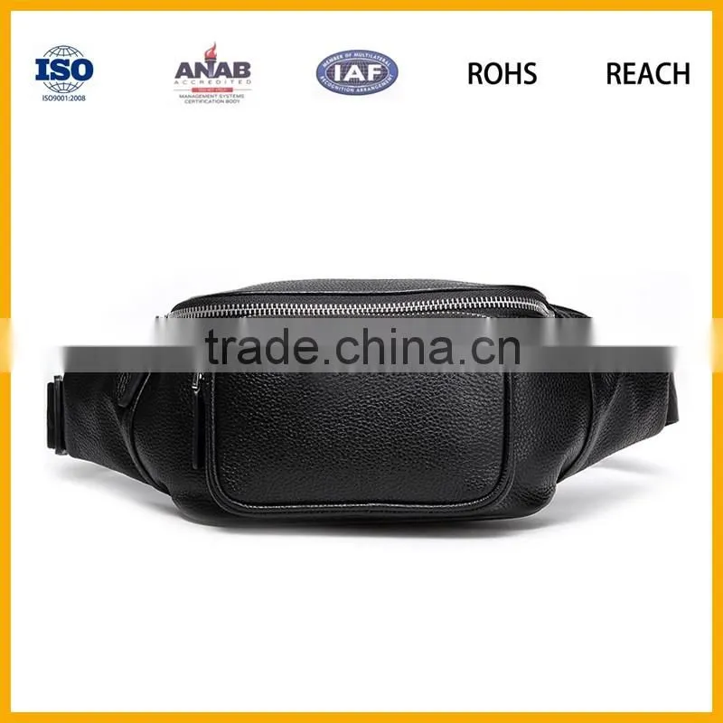 Black PU leather hiking traveling waist purse bag