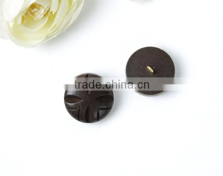 40L brown shank wood coat button with laser & metal ring