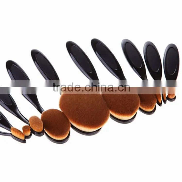 2016 new hotsell high quality oval tooth shaped makeup brush 10 pcs/set