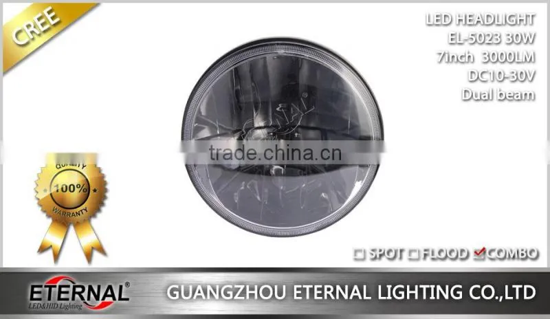 7in round headlight 30W LED Headlight dual beam with H4 plug For Jeep Wrangler JK CJ LJ TJ DRL headlight replacement