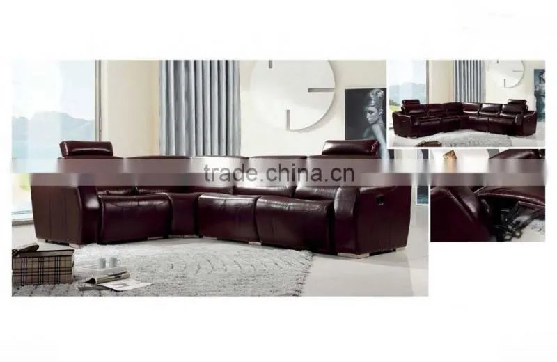 Bisini L Shape Genuine Leather Sofa, L Shape Sofa with Recliner, Modern Recliner Home Sofa Furniture