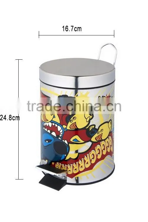 3L Small Cartoon Trash Can With Pedal