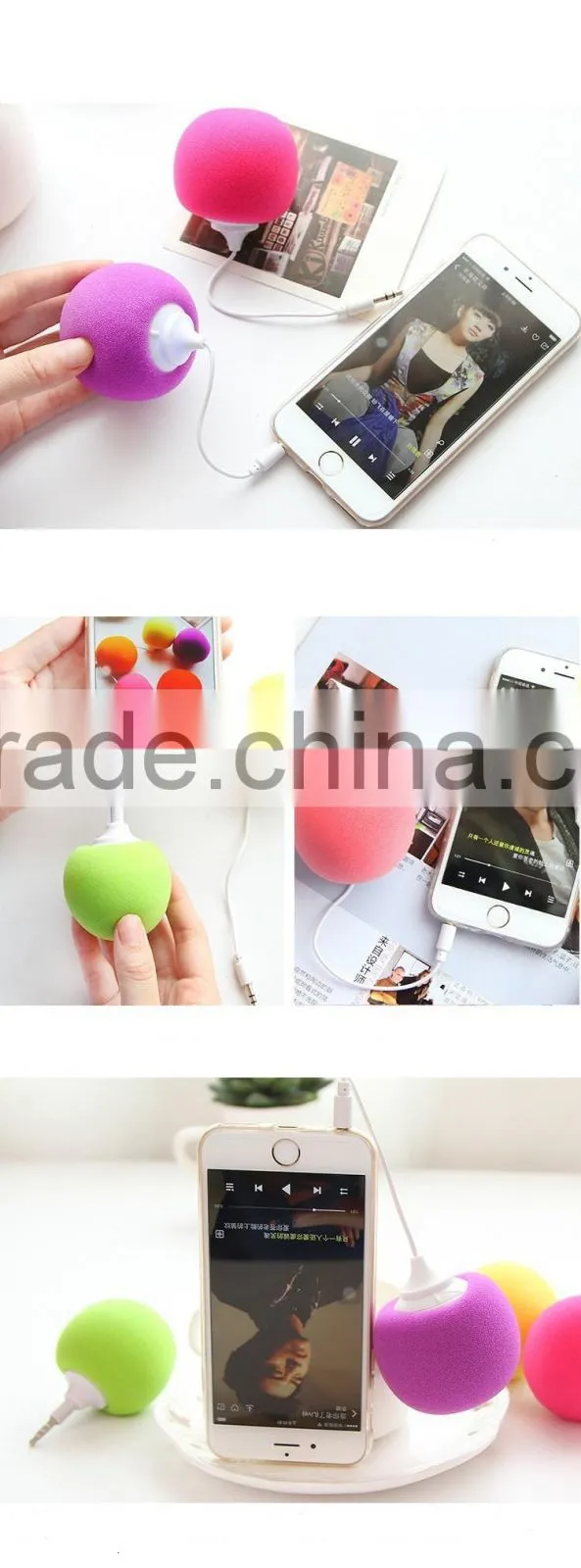 2016 Hot selling portable sponge USB mini ball speaker with 3.5mm jack audio cable for all mobile phone, laptop etc