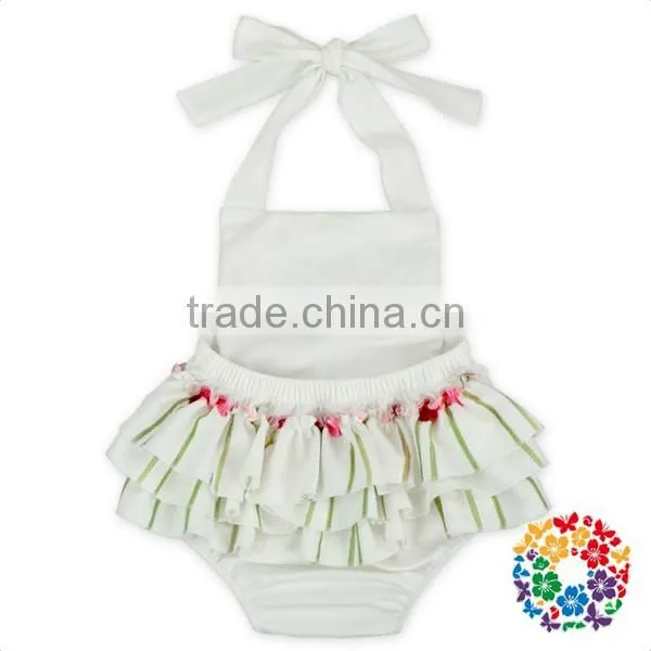 Boutique Girls Summer Backless Ruffle Halter Playsuit White Flower Kids Jumpsuit
