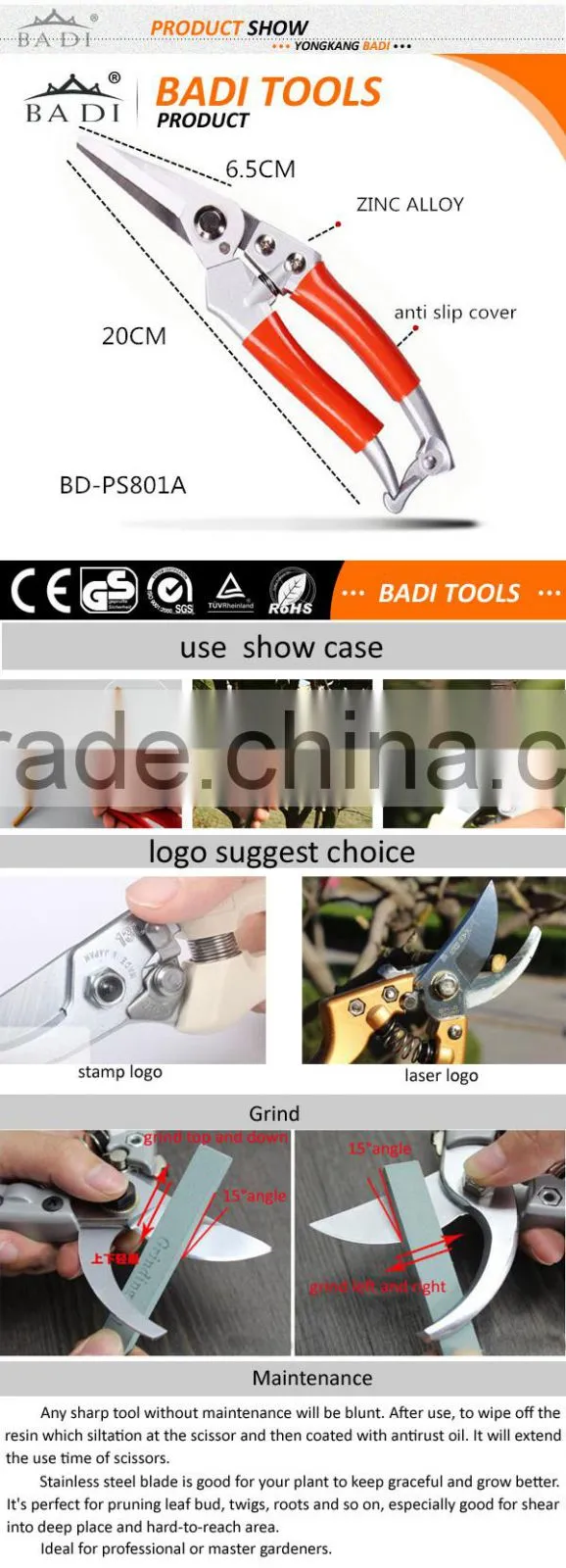 8 inch straight blade garden Hand Pruners