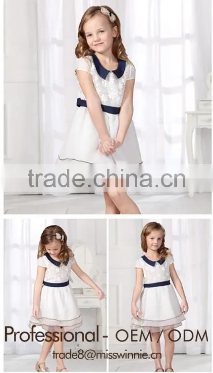 new design girls uniform white chiffon dress baby girl nice lace dress