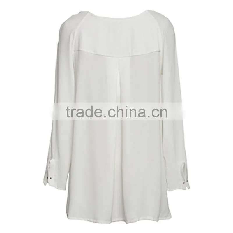 Best quality new fashion designs long sleeves round neckline women white t-shirts