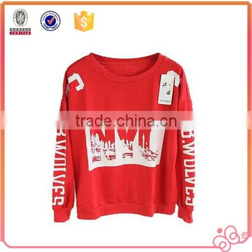 Red color overall T-shirt autumn long sleeve 100 cotton t shirt with print