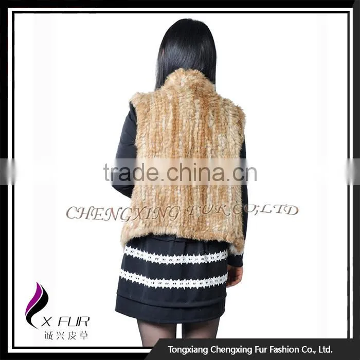 CX-G-B-192F 2016 Latest Knitted Rabbit Fur Fashion Womens Gilet