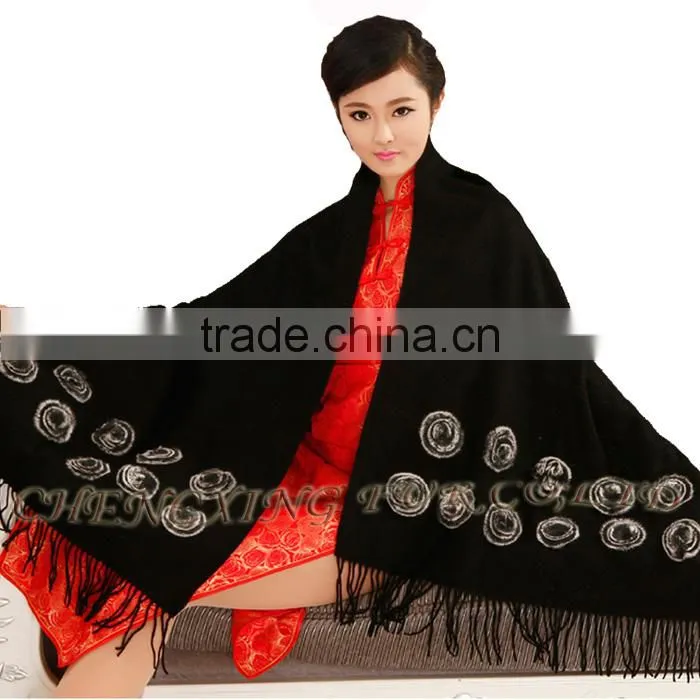 CX-B-P-36G Lady's Fashion Acrylic Scarf/Pashmina Scarf/Pashmina Shawl With Fur Flower