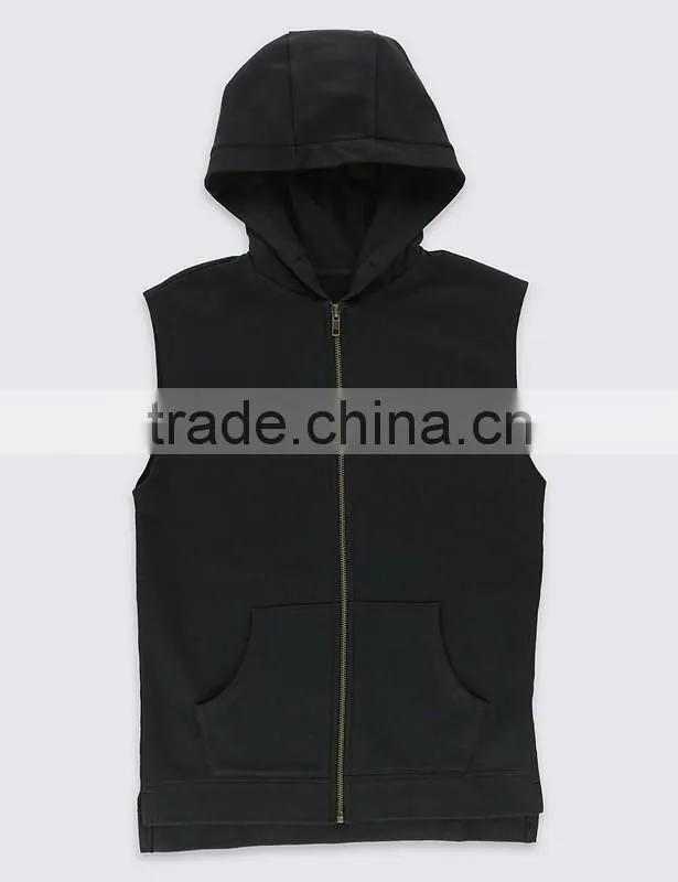 Boy's Pure Cotton Solid Color Hooded Sleeveness Sweatshirt Vest waistcoat (5-14 Years)