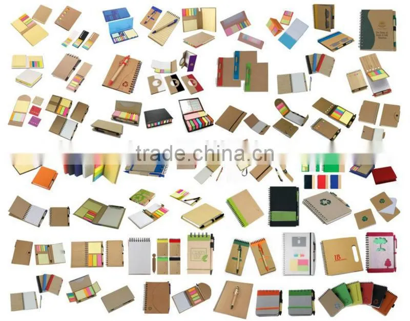 Kraft cover recycled notebook with sticky notes&flags with pinchcock 70grams 40sheets 19.5*11cm