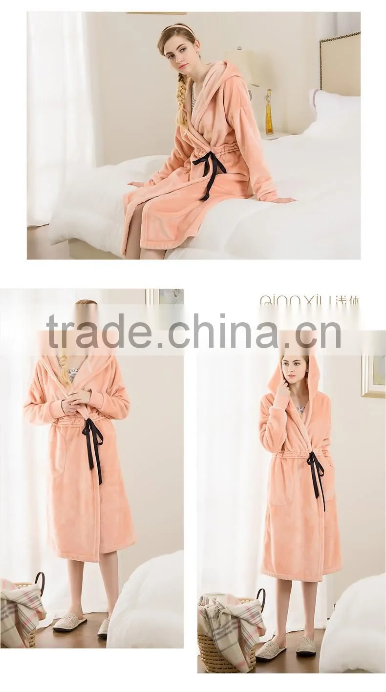 Logo Printed Qianxiu 100 polyester Warm Ladies Night Robe