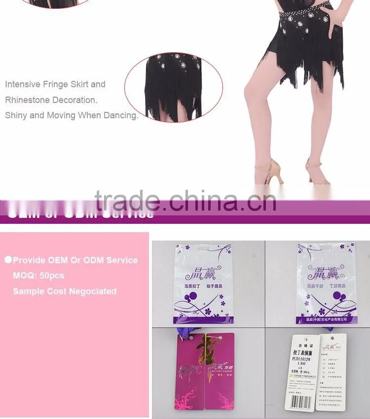 Black Fringe Salsa Competition Dress Hang Neck Girls Latin Dance Wear