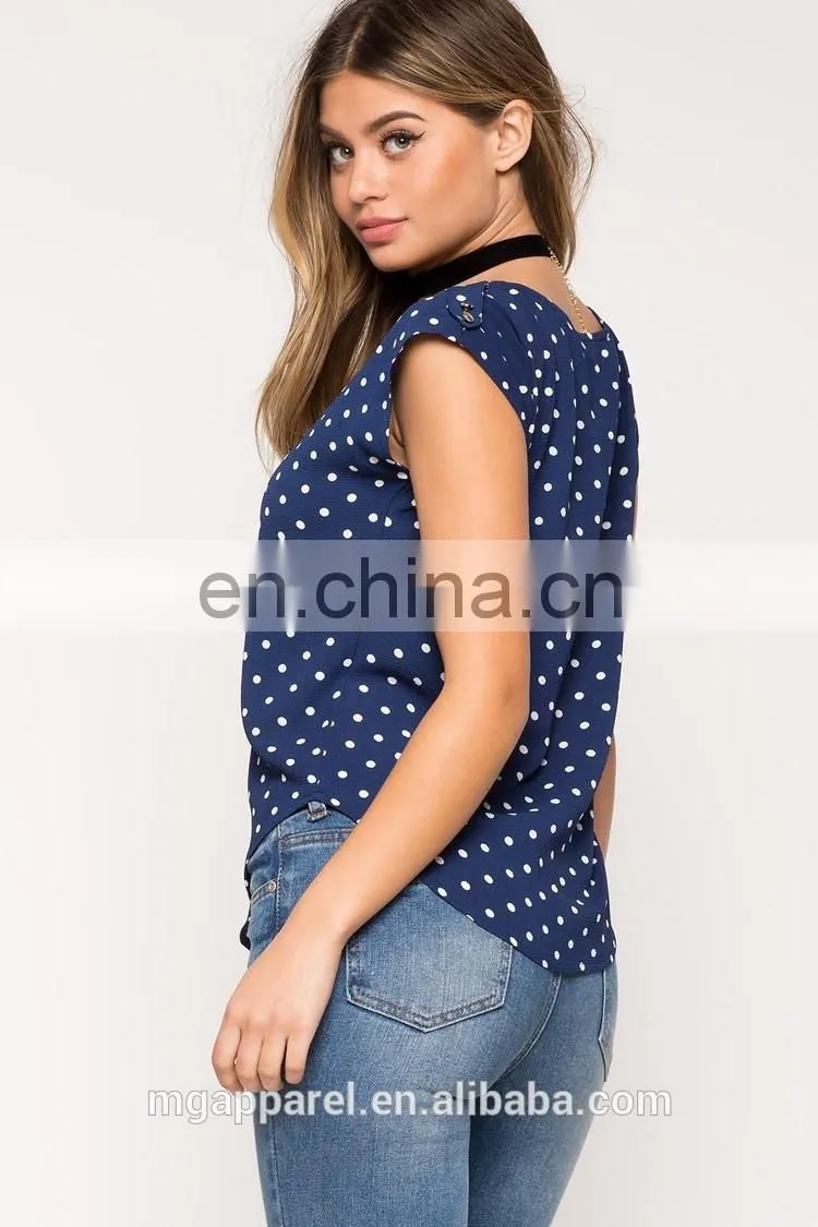 Custom 100% polyester woman round neck dot printed t-shirt