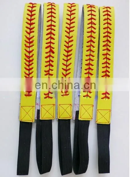 Sports Leather Softball Bracelet Keychain Headband set