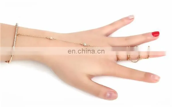 Punk Golden Alloy Harness Bracelet Cuff Chain With Ring