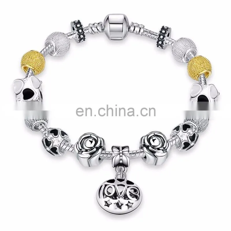 2017 New Silver Droplet Silver Bead Love Letter Bracelet Bangles