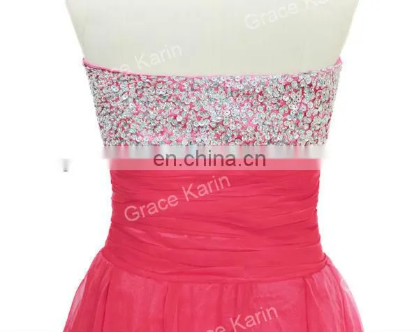 Strapless Chiffon Cocktail Dress Beads short front long back cocktail dress CL4326