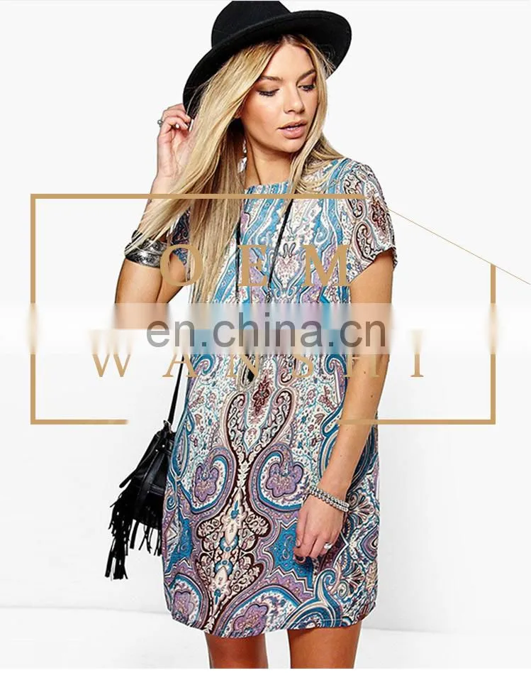 beach wear summer cap sleeve Paisley Print women mini dress
