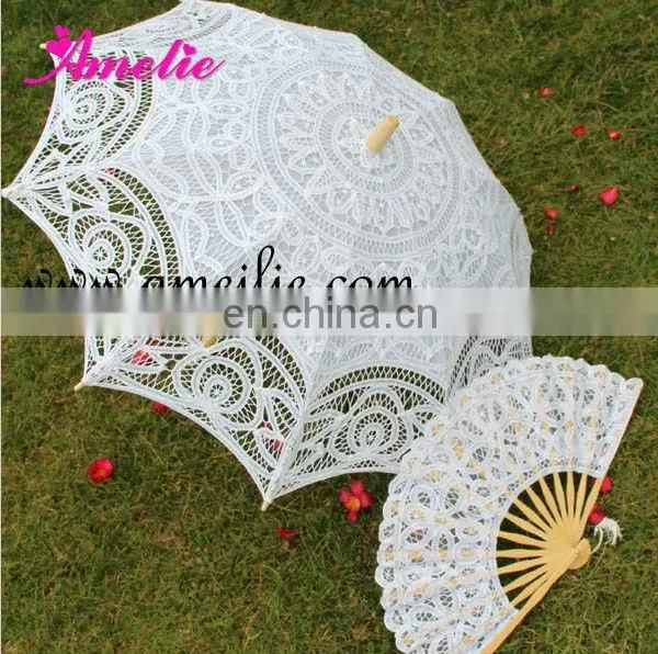 A-Fan070(27cm) Battenburg White Color Decoration For Wedding Lace Spanish Fan
