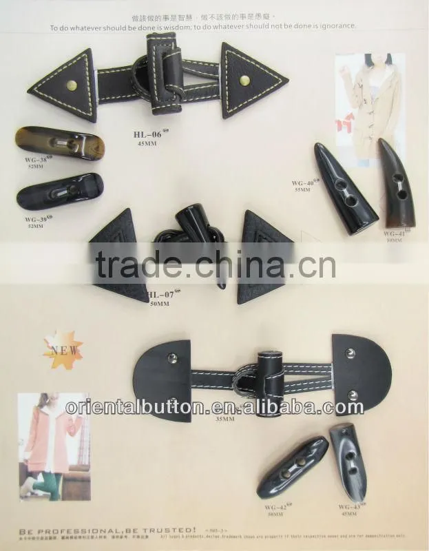 Plastic Material horn toggles in belts type for coat clothing