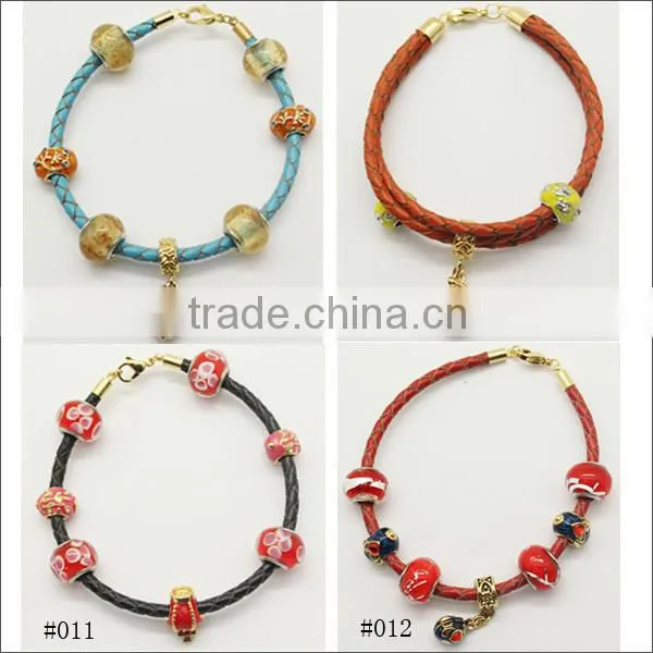 handmade color leather bracelets wholesale with DIY beads