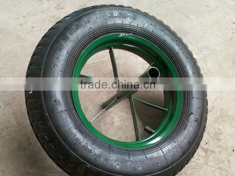 Small pneumatic and solid rubber wheel for wheelbarrow trolley