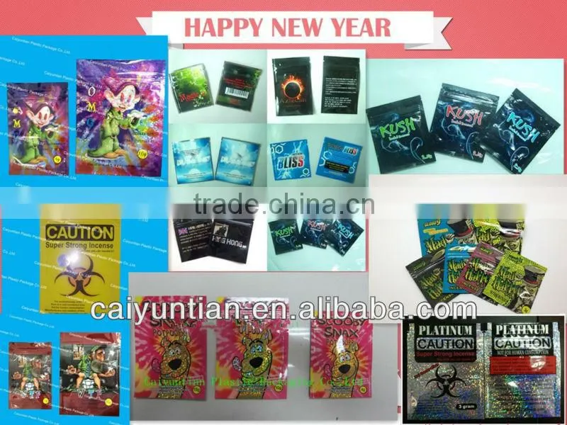 hot sell herbal-incense spice packing/ smoke potpourri zipper bag/ insence smell packaging