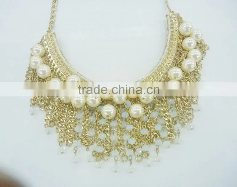 FASHION CHAIN TASSEL/GLASS BEADS/PEARLS STATEMENT NECKLACE