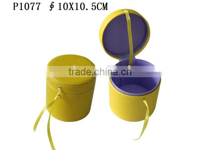 Cylindric Yellow Faux Leather Tie Gift Box
