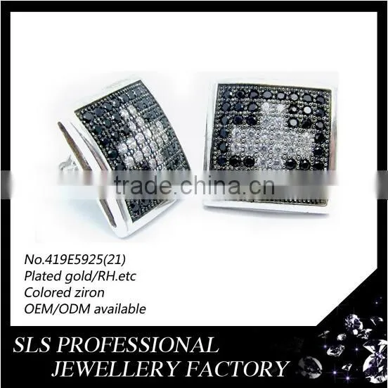 2015 American style Unisex fashion cross square diamond earring 925 pure silver jewelry stud earrings