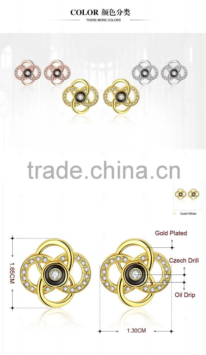 Rose gold plated crystal stone jewelry stud earring