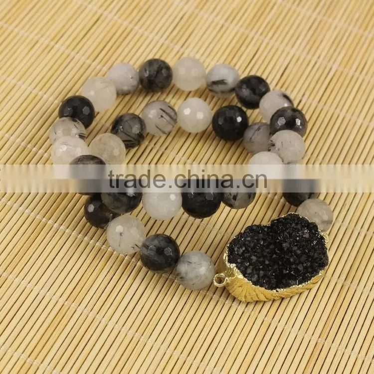 BRH1503 Lapis beads blue druzy elastic bracelet, india druzy jewelry