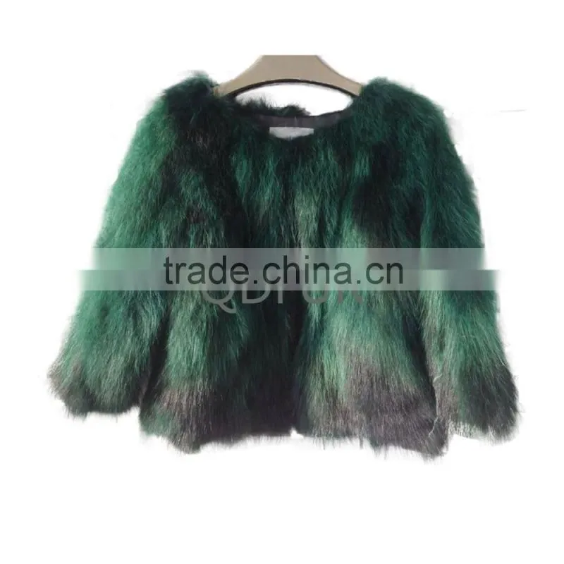 QD30982 Winter Real Raccoon Fur Jacket Overcoat Short Design Genuine Raccoon Fur Jacket Warmer Clothes 2016