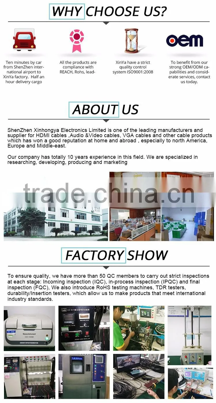 Xinya factory best price New 1.5m 3m VGA Cable Male to Male Extension Monitor Cable