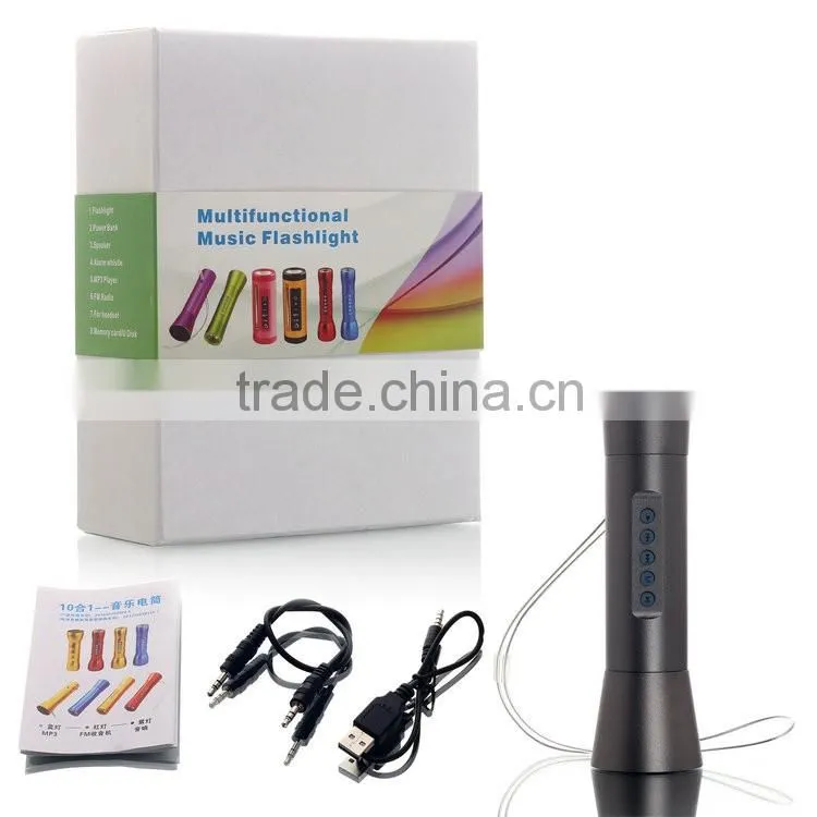 2016 New power bank speaker with flashlight, FM radio, Alarm support USB, TF card